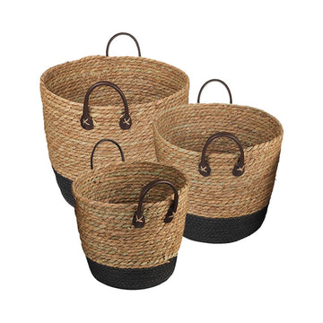 3 Piece Cotton Rope Stripe Carry Handles Storage Baskets Set - RnR Galore