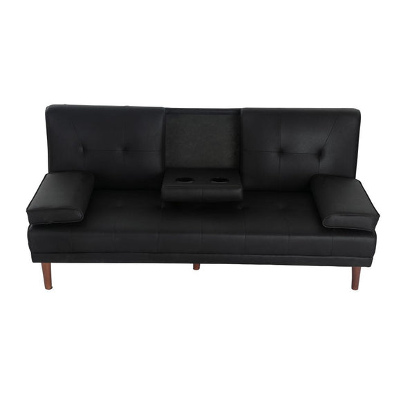 3 Seater Adjustable Sofa Bed With Cup Holder Black - RnR Galore