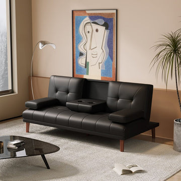 3 Seater Adjustable Sofa Bed With Cup Holder Black - RnR Galore