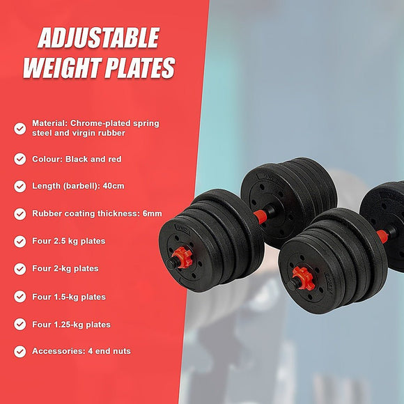 30kg Adjustable Rubber Dumbbell Set Barbell Home GYM Exercise Weights - RnR Galore