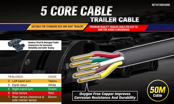 30M x 5 Core Wire Cable Trailer Cable Automotive Boat Caravan Truck Coil V90 PVC - RnR Galore