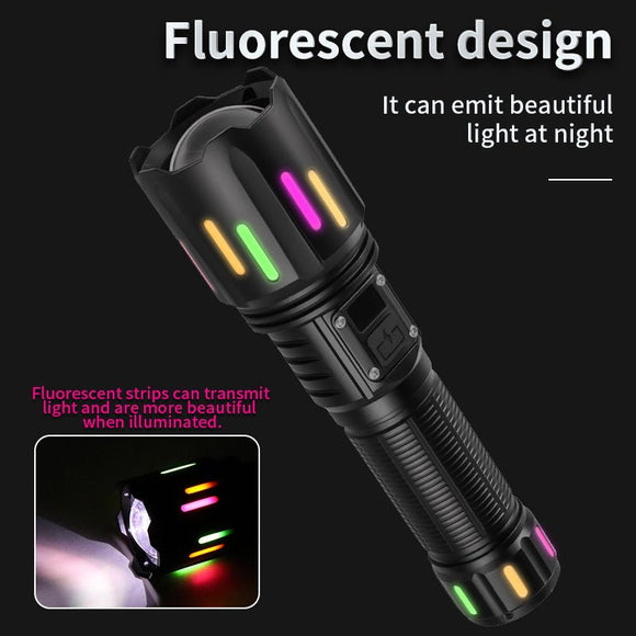 30W High Brightness LED Flashlight with Digital Display & Fluorescent Design - USB Rechargeable, 800 - 1200M Range(black+One 18650 battery) - RnR Galore