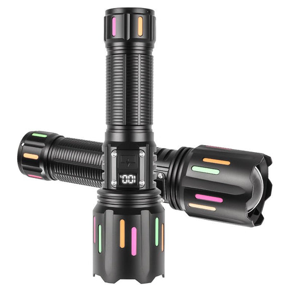 30W High Brightness LED Flashlight with Digital Display & Fluorescent Design - USB Rechargeable, 800 - 1200M Range(black+One 26650 battery) - RnR Galore