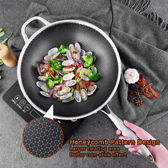 316 Stainless Steel 34cm Non - Stick Stir Fry Cooking Kitchen Wok Pan without Lid Honeycomb Double Sided - RnR Galore