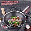 32cm 316 Stainless Steel Non - Stick Stir Fry Cooking Kitchen Wok Pan with Lid Honeycomb Double Sided - RnR Galore