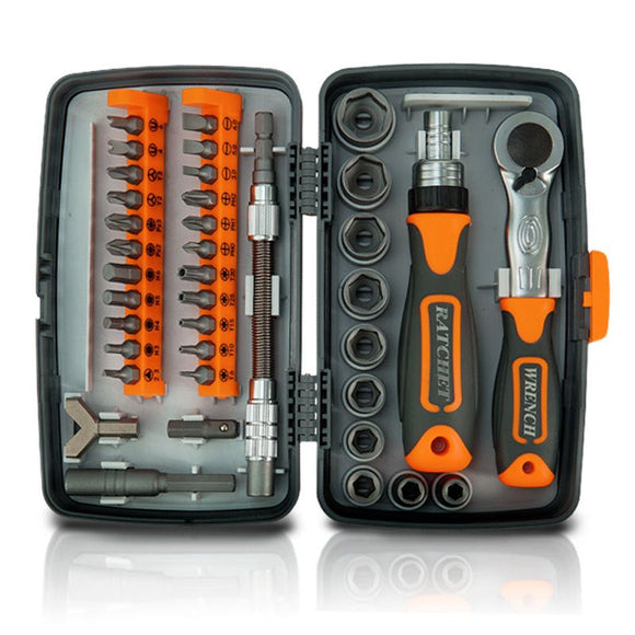 38 - Piece Ratchet Screwdriver & Socket Wrench Set - Professional Multi - Bit Repair Tool Kit with Portable Case(orange) - RnR Galore