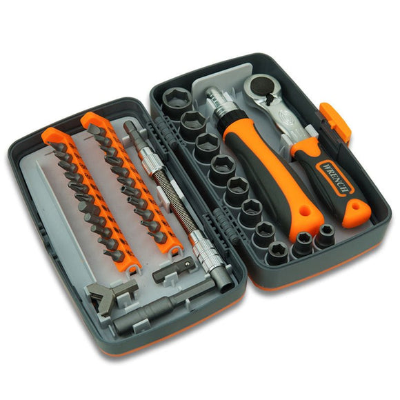 38 - Piece Ratchet Screwdriver & Socket Wrench Set - Professional Multi - Bit Repair Tool Kit with Portable Case(orange) - RnR Galore