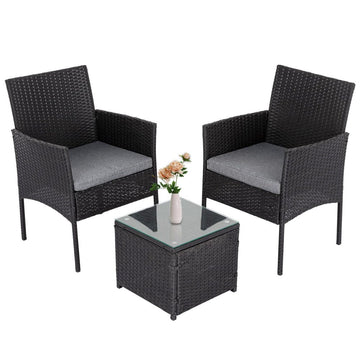 3PC Outdoor Table and Chairs Set - Black - RnR Galore