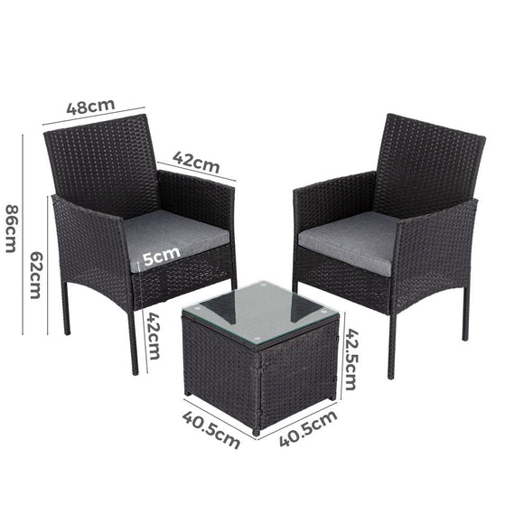 3PC Outdoor Table and Chairs Set - Black - RnR Galore