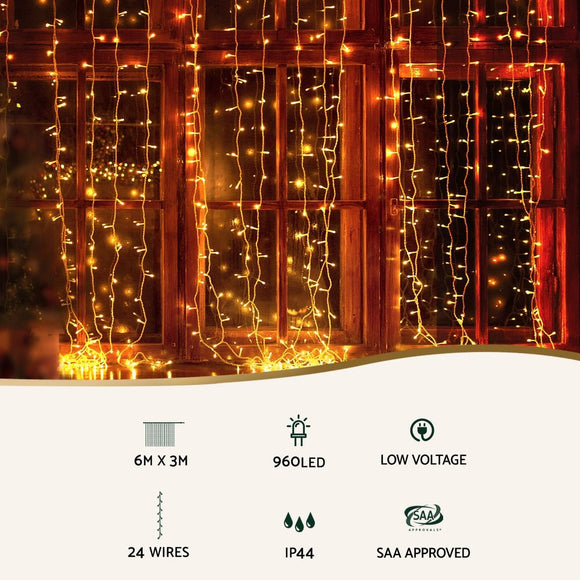 3X6M Christmas Lights Curtain Light 960 LED RGB Remote Jingle Jollys - RnR Galore