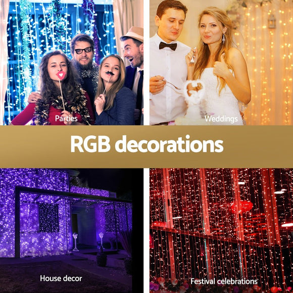 3X6M Christmas Lights Curtain Light 960 LED RGB Remote Jingle Jollys - RnR Galore