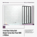 4 Fold Black Folding Bath Shower Screen Door Panel 1000 x 1400mm - RnR Galore