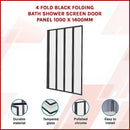 4 Fold Black Folding Bath Shower Screen Door Panel 1000 x 1400mm - RnR Galore