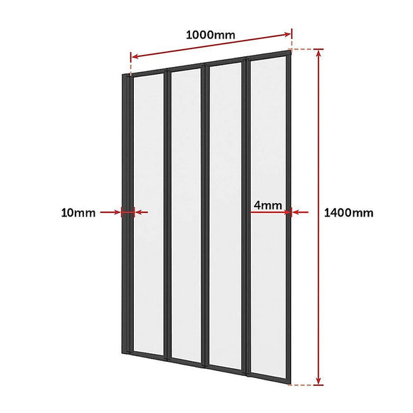 4 Fold Black Folding Bath Shower Screen Door Panel 1000 x 1400mm - RnR Galore
