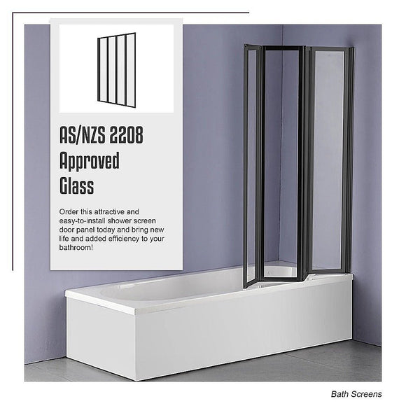 4 Fold Black Folding Bath Shower Screen Door Panel 1000 x 1400mm - RnR Galore