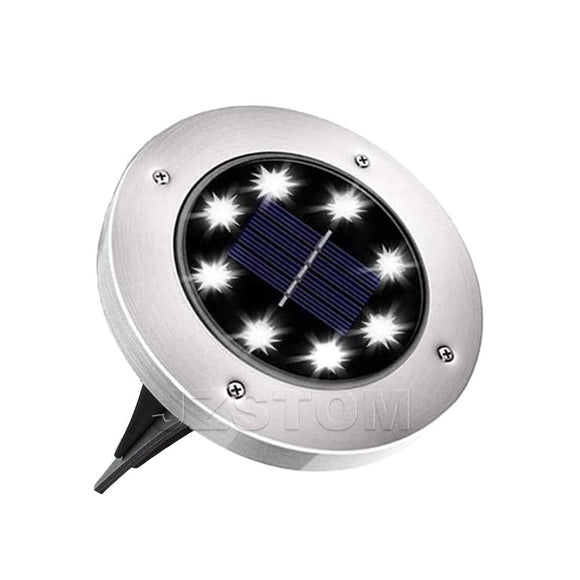 4 - Pack Classic Large 8 LED Solar In - Ground White Light Set (12 x 12 x 13 cm) - Stainless Steel Waterproof Garden Spike Lamps for Lawn & Pathway - RnR Galore