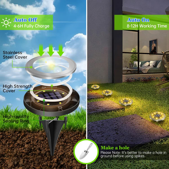 4 - Pack New Solar LED In - Ground White Lights (Single 8.3x8.3x10 cm) - Stainless Steel & ABS Waterproof Outdoor Garden Pathway and Landscape Spike Lamp - RnR Galore