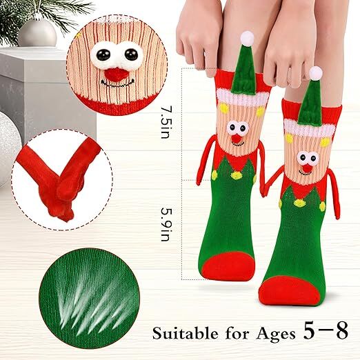 4 Pairs Christmas Socks, Crazy Holiday Hand Holding Socks Funny Christmas Stocking Stuffers - RnR Galore