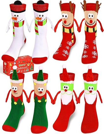 4 Pairs Christmas Socks, Crazy Holiday Hand Holding Socks Funny Christmas Stocking Stuffers - RnR Galore