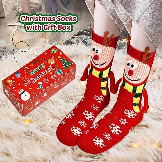 4 Pairs Christmas Socks, Crazy Holiday Hand Holding Socks Funny Christmas Stocking Stuffers - RnR Galore