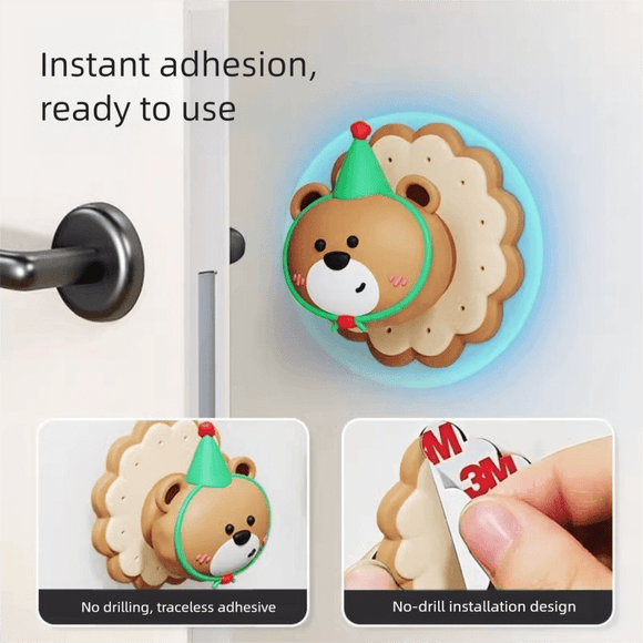 4 Pcs Brown Adorable Bear Wall Protector - Multi - Use Self - Adhesive Door Stopper Bumper - RnR Galore