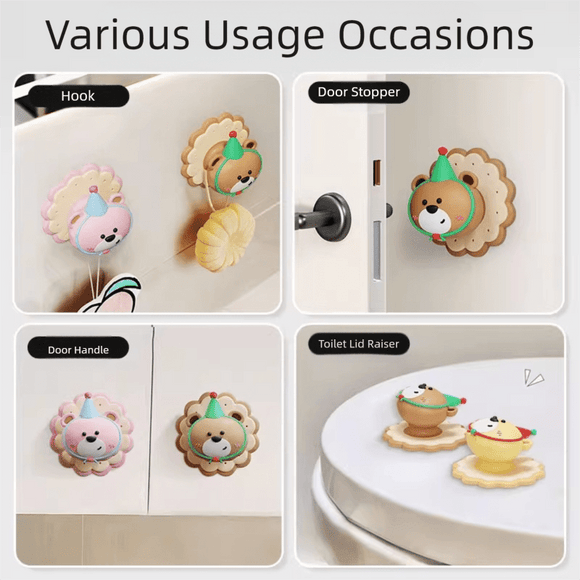 4 Pcs Brown Adorable Bear Wall Protector - Multi - Use Self - Adhesive Door Stopper Bumper - RnR Galore