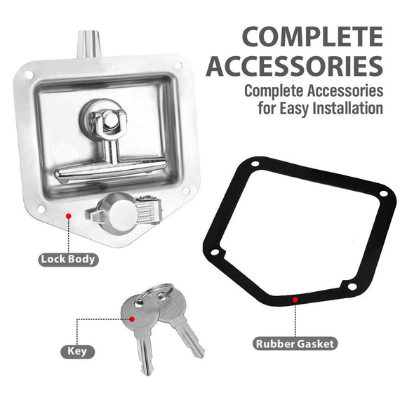 4 - Piece T Handle Locks Tool Box With Keys Stainless Steel Trailer Camper Truck - RnR Galore