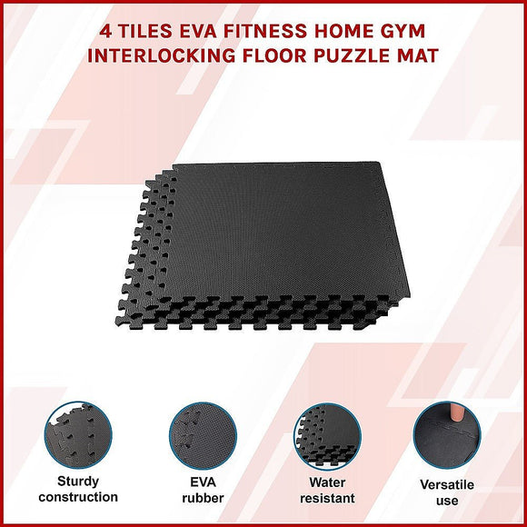 4 Tiles EVA Interlocking Gym Floor Mats – Home Fitness Puzzle Exercise Mat Set - RnR Galore