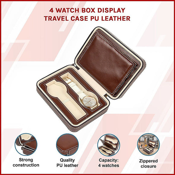 4 Watch Box Display Travel Case PU Leather - RnR Galore