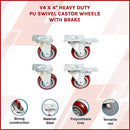 4 x 4" Heavy Duty PU Swivel Castor Wheels With Brake - RnR Galore