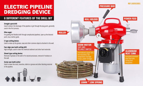 400W Drain Cleaner Electric Eel Rigid Plumbing Sewerage Pipe Machine 6 Cutters - RnR Galore