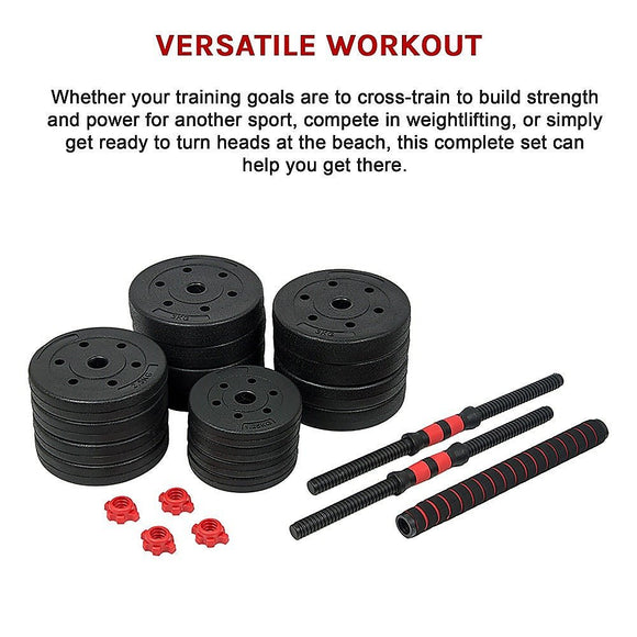 40kg Adjustable Rubber Dumbbell Set Barbell Home GYM Exercise Weights - RnR Galore