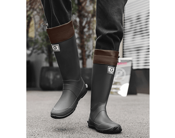 42 Black Foldable Knee - High Rain Boots - Packable Waterproof Non - Slip Wellies for Travel & Festivals - RnR Galore