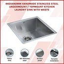 440x440mm Handmade Stainless Steel Undermount / Topmount Kitchen Laundry Sink with Waste - RnR Galore