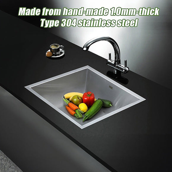 440x440mm Handmade Stainless Steel Undermount / Topmount Kitchen Laundry Sink with Waste - RnR Galore