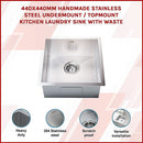 440x440mm Handmade Stainless Steel Undermount / Topmount Kitchen Laundry Sink with Waste - RnR Galore