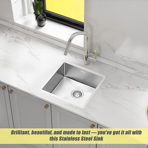 440x440mm Handmade Stainless Steel Undermount / Topmount Kitchen Laundry Sink with Waste - RnR Galore