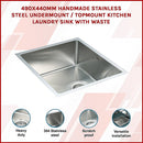 490x440mm Handmade Stainless Steel Undermount / Topmount Kitchen Laundry Sink with Waste - RnR Galore
