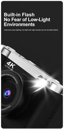 4K Ultra HD Digital Camera - 75MP, 2.8 - inch Rotatable Screen, Auto Focus & Built - in Flash(white) - RnR Galore