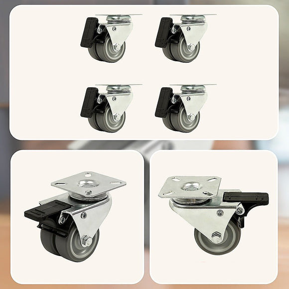 4x 2 Inch Heavy Duty Swivel Castor Wheels 50mm Brake - RnR Galore
