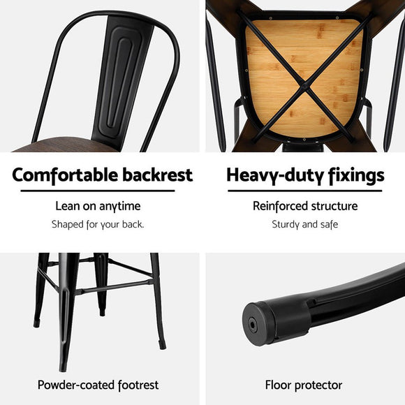 4x Artiss Metal Bar Stools Wooden Seat Retro Counter Stool - RnR Galore