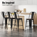 4x Artiss Metal Bar Stools Wooden Seat Retro Counter Stool - RnR Galore