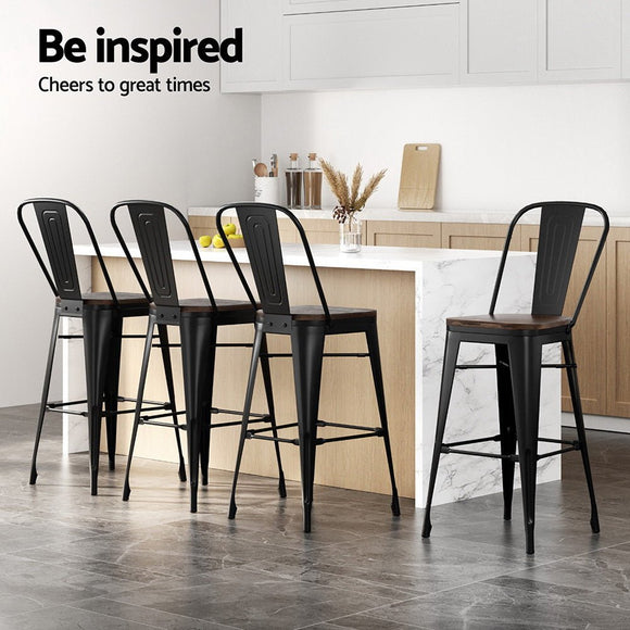 4x Artiss Metal Bar Stools Wooden Seat Retro Counter Stool - RnR Galore