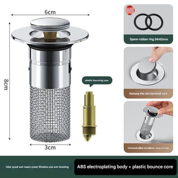 5 PCS Universal Pop - Up Sink Drain Stopper with Anti - Clog Filter Basket - Stainless Steel Hair Catcher & Anti - Odor Plug - RnR Galore