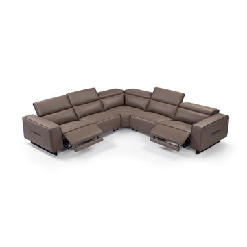 5 Seater Real Cow Leather Sofa with Power Recliner Adjustable Headrest Wooden Frame Corner Lounge - RnR Galore