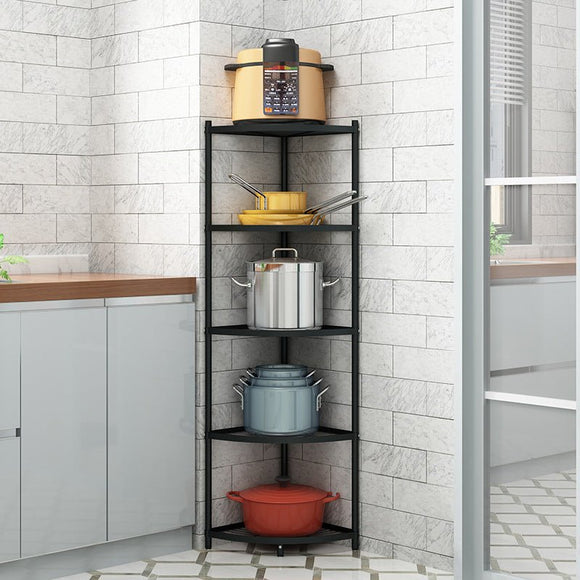 5 - Tier Kitchen Corner Shelf Stand - Heavy Duty Carbon Steel Pot & Pan Organiser - Rust Resistant Freestanding Storage Rack for Small Spaces - RnR Galore