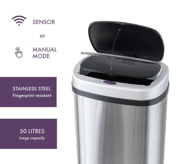 50L Stainless Steel Motion Sensor Rubbish Bin - RnR Galore