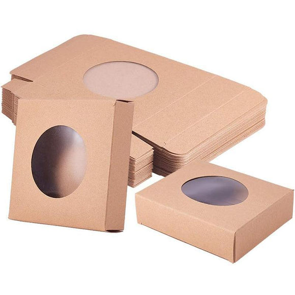50PCS Handmade Soap Paper Box Round Window Kraft Black White Candy Biscuit Box - Black - 50pcs 8*8*3CM - RnR Galore