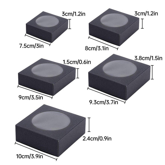 50PCS Handmade Soap Paper Box Round Window Kraft Black White Candy Biscuit Box - Black - 50pcs 8*8*3CM - RnR Galore
