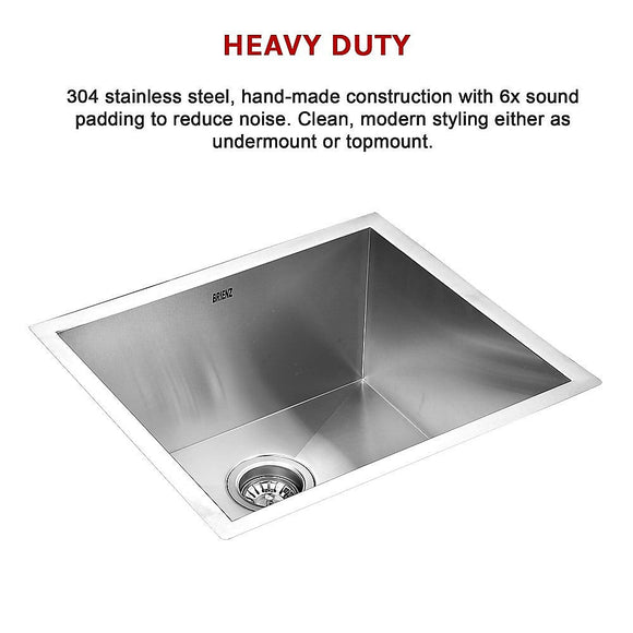510x450mm Handmade Stainless Steel Undermount / Topmount Kitchen Laundry Sink with Waste - RnR Galore
